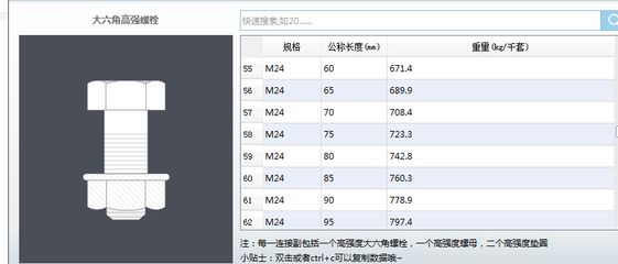 鋼結構螺栓規格型號與重量一覽表（鋼結構螺栓規格型號與重量）